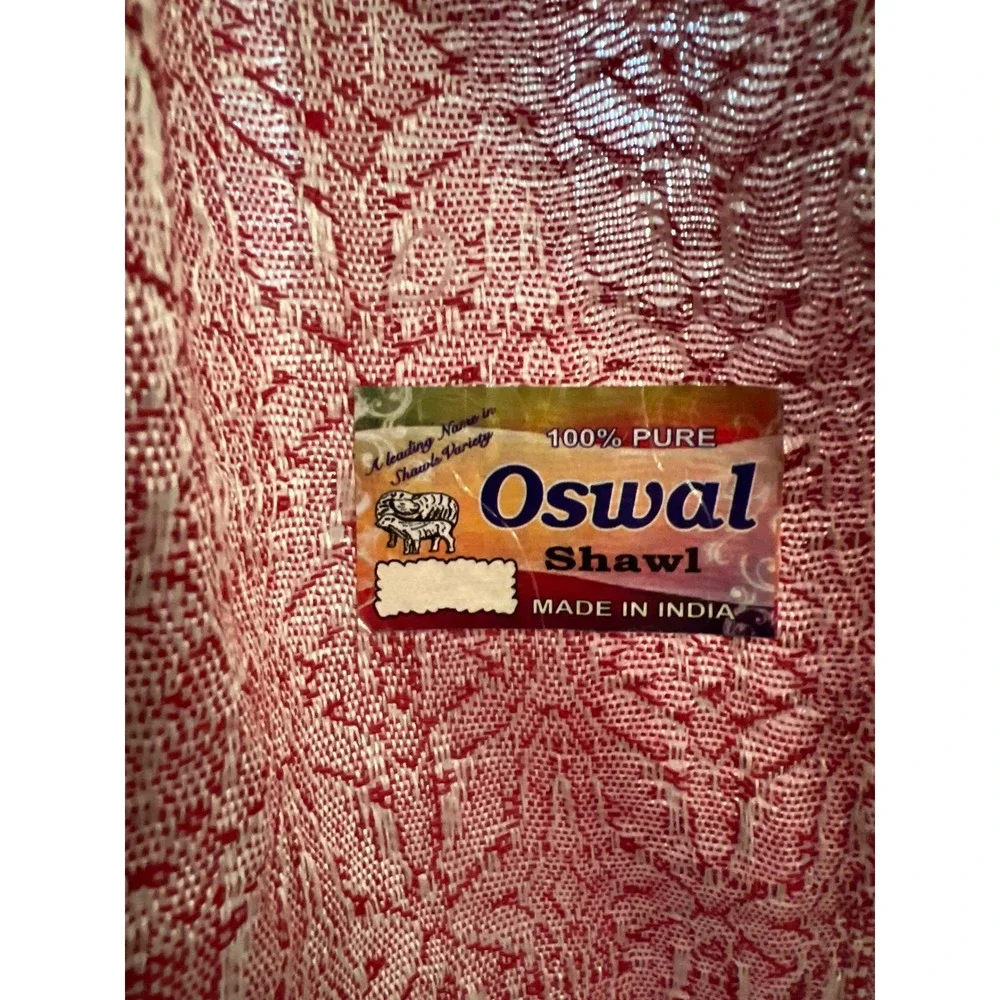 Oswal Shawl Cream Pink Floral Embroidered Fringe Made in India‎